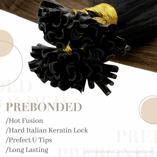 U Tip Human Hair Extensions 100 Strands Keratin Prebonded Nail Tip Long Straight Hair Italian Keratin Glue 16 inch #613